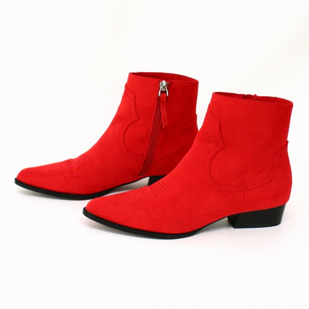 Red Microsuede Anessa Booties by Who What Wear